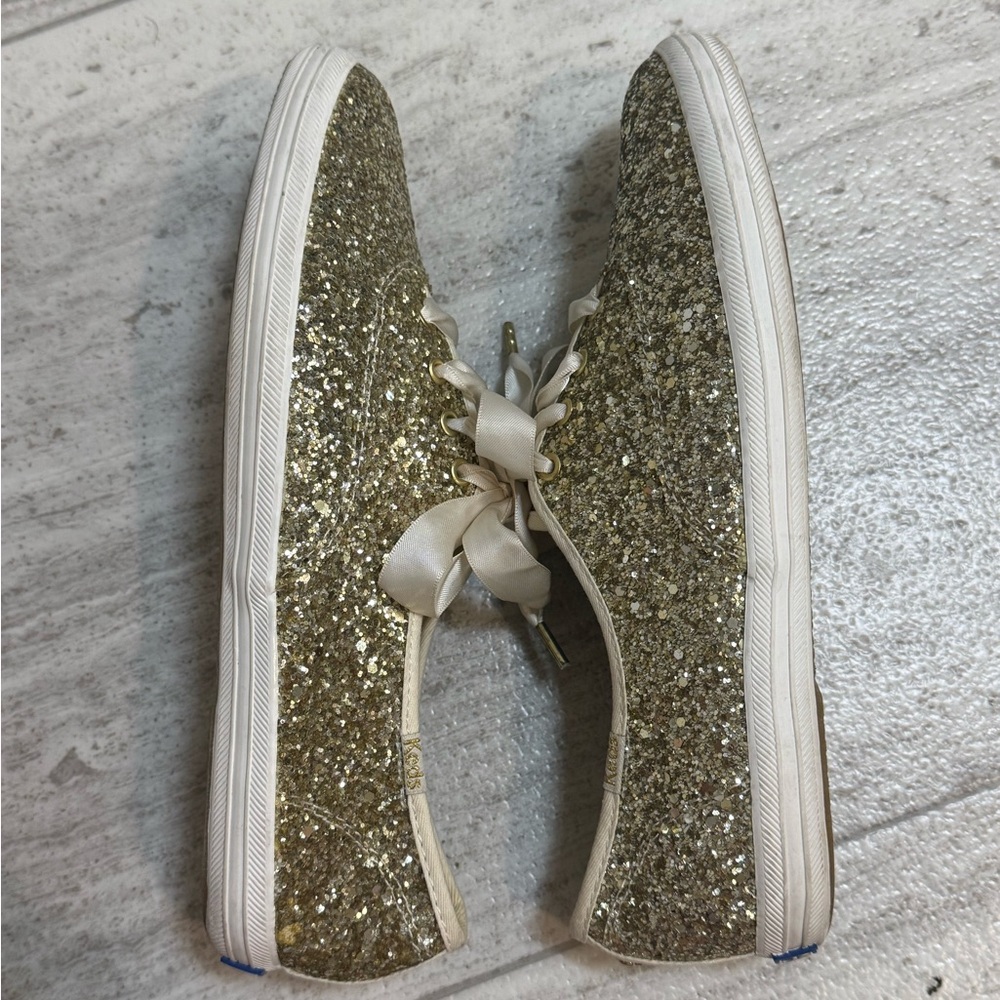 Kate Spade x Keds Gold Glitter Sneakers Satin Lace Size 7.5 - Picture 5 of 9